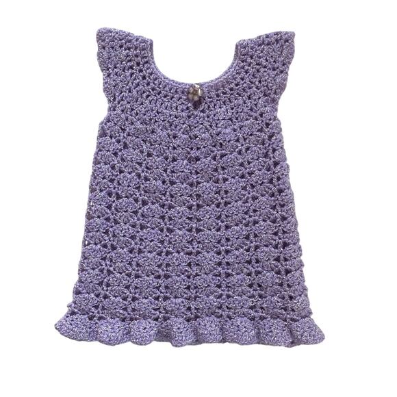Handmade Other - Girls Purple Knit Shirt Dress with Flower Button, Handmade
